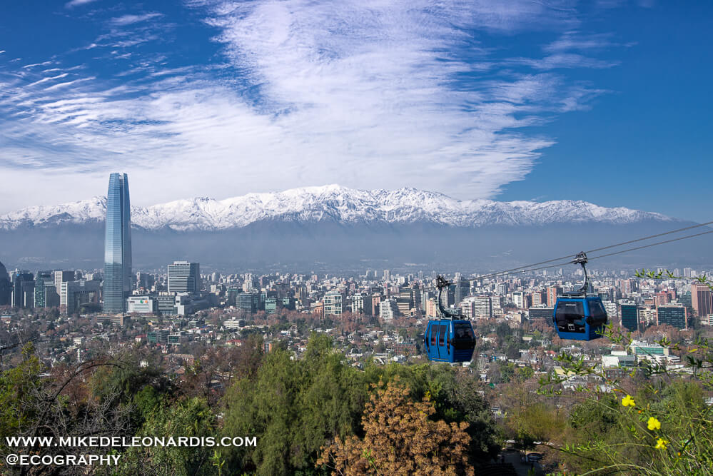 Santiago, Chile - Santiago, Chile, home to the largest building in Latin America, was beautiful with such unique architecture and friendly people. I hadn't really taken city pictures in 20 years or so and it was hard to capture certain aspects of Santiago. I was able to get one good city/landscape picture though of Santiago after taking a cable car to the top of Cerro San CristÃ³bal. The weather cooperated that day allowing a clear shot (which is good because the whole sky was snowed over the day before blocking out the Andes).